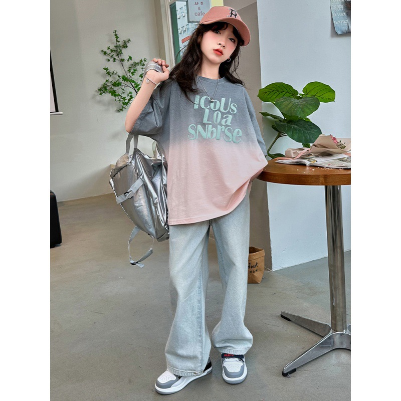 Mädchen Sommer Set Kurzarm Oberteil Mit Jeans Für Kinder_voghion.com