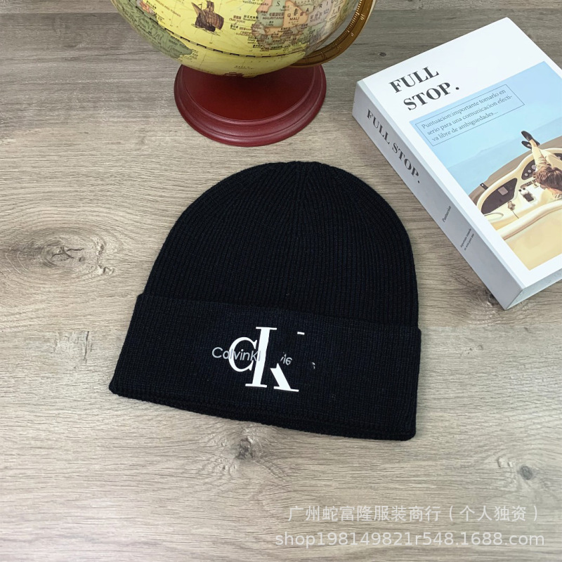 CK经典款针织帽印花款毛线帽男女秋冬百搭冷帽显脸小情侣帽子|undefined
