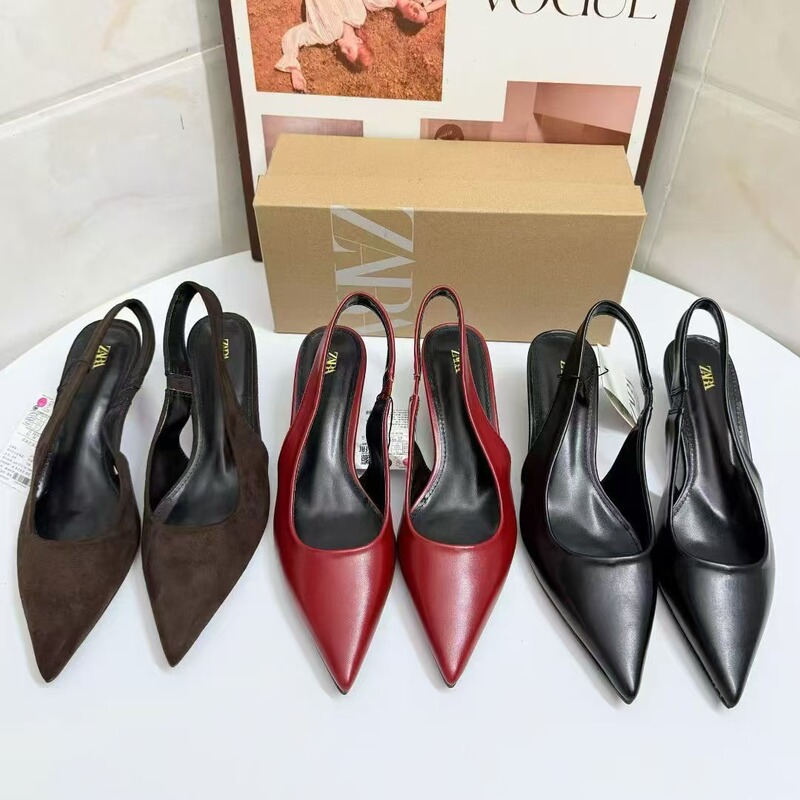 Za2026 Spanish Spring/Summer Brown High-Heeled Women's Pointed-Toe Mules with Thin Heels and Closed-Toe Sandals, Fairy-Style Fashion Za2026 Spanish Spring/Summer Brown High-Heeled Women's Pointed-Toe Mules with Thin Heels and Closed-Toe Sandals, Fairy-Style Fashion