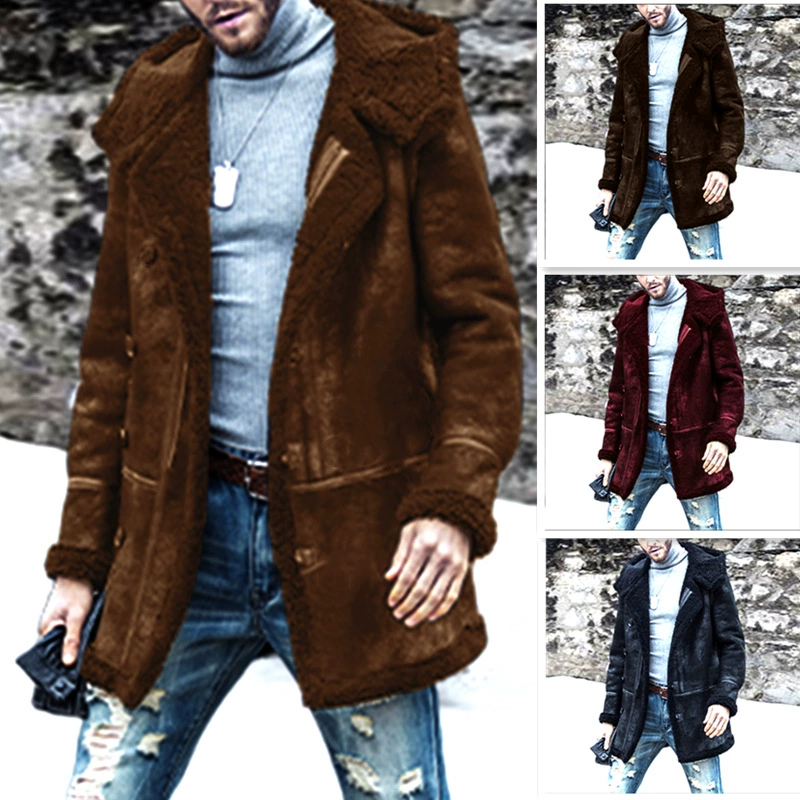 2023 зимнее Новое флисовое Мужское пальто из искусственной кожи Европейская станция взрывоопасное одиночное утолщенное пальто Amazon Independent Station овечий флис