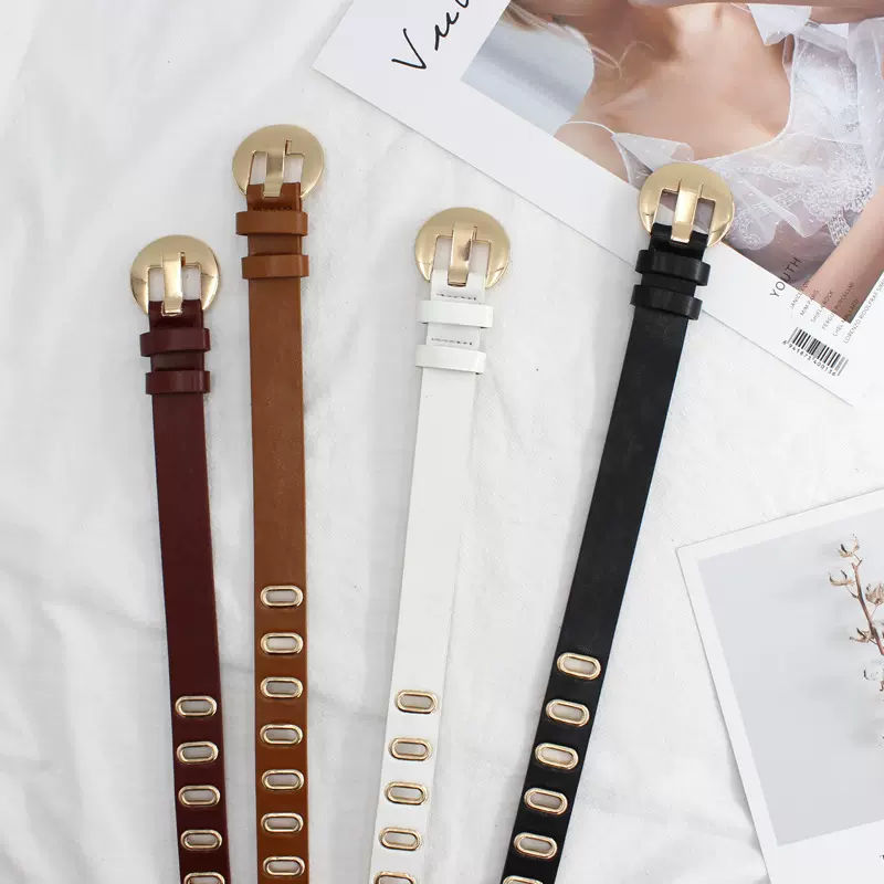 皮带女士朋克风镂空免打孔镂空气眼合金链条四季款个性ins风腰带