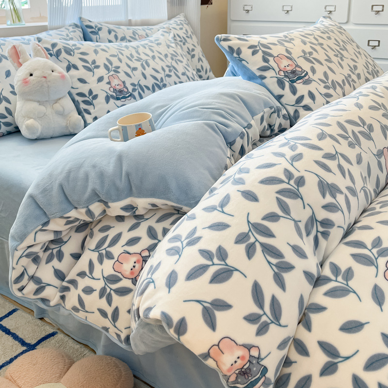 Juego de cama de terciopelo de leche de cuatro piezas 2024 nuevo invierno más terciopelo coral sábana funda de edredón juego de tres piezas