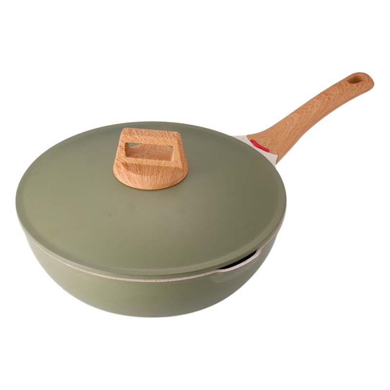 Nueva Morandi aluminio wok maifan piedra antiadherente pan estufa de doble uso hogar wok al por mayor