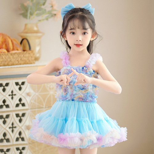 Girls' Tutu Summer Children Puffy Dance Princess Tank Dress Baby Cake Cotton Candy Skirt