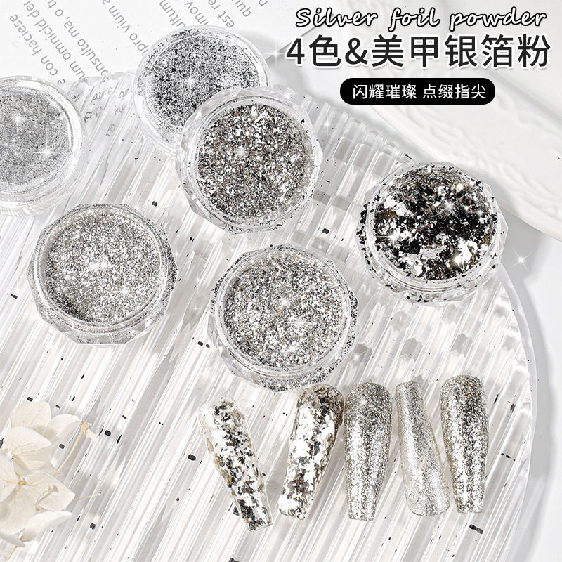 Nail glitter silver bright silver foil crushed diamond powder burst nail ultra-thin nail sequins high-gloss fragments wholesale Nail glitter silver bright silver foil crushed diamond powder burst nail ultra-thin nail sequins high-gloss fragments wholesale