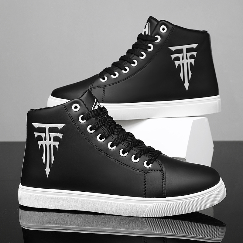 Herr high top casual sneakers i läder halkfria andningsbara vita_voghion.com
