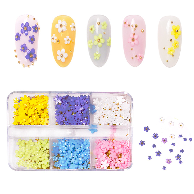 Nueva celebridad de Internet de resina de cinco pétalos de flores de uñas accesorios Estilo japonés mezclado elegante 3D tridimensional flor pequeña joyería de uñas