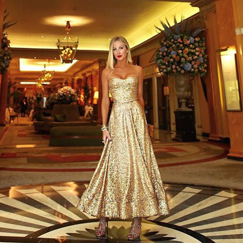 European and American cross-border foreign trade dress summer New Amazon wrapped chest sequined dress large swing banquet evening dress