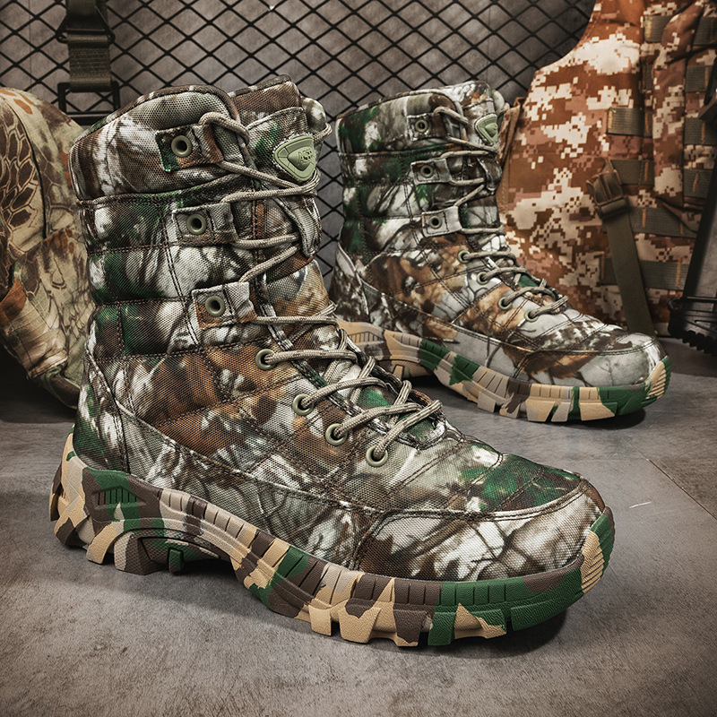Botas de combate de talla grande transfronterizas Botas de camuflaje al aire libre para hombres Botas de montaña altas Botas tácticas para hombres Botas de entrenamiento de senderismo para hombres