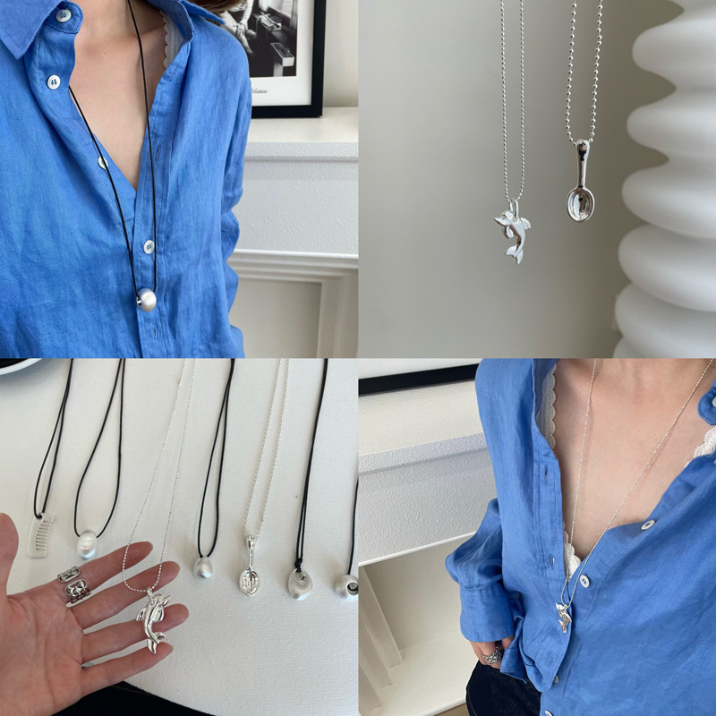 Korean Blogger's Same Style Brushed Pendant Necklace Small Dolphin Spoon Geometric Versatile Casual Long Sweater Chain Korean Blogger's Same Style Brushed Pendant Necklace Small Dolphin Spoon Geometric Versatile Casual Long Sweater Chain