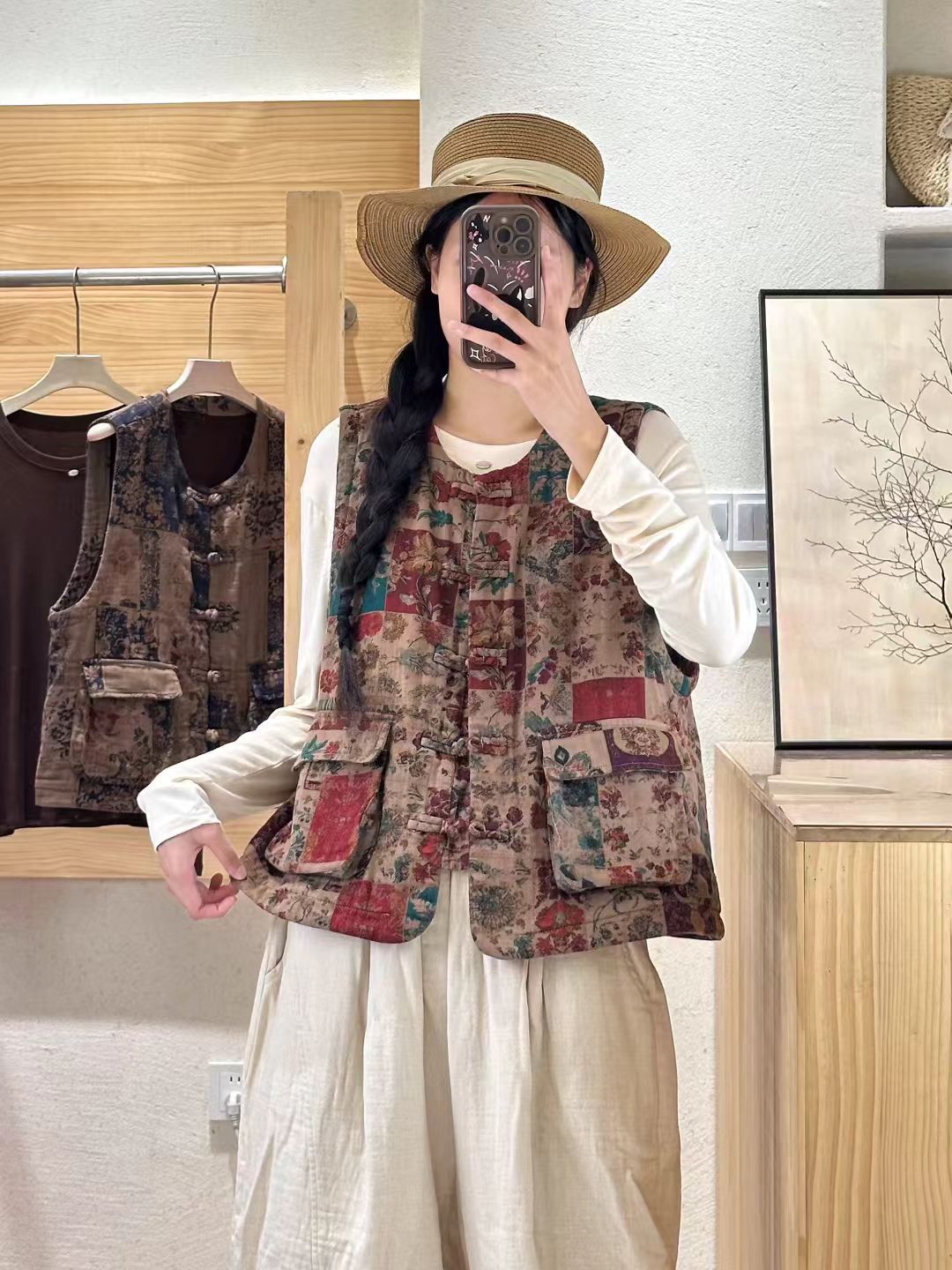 2025 nuevo estilo de otoño nacional Jacquard nuevo estilo chino collar redondo botón de mujer chaleco chaleco corto