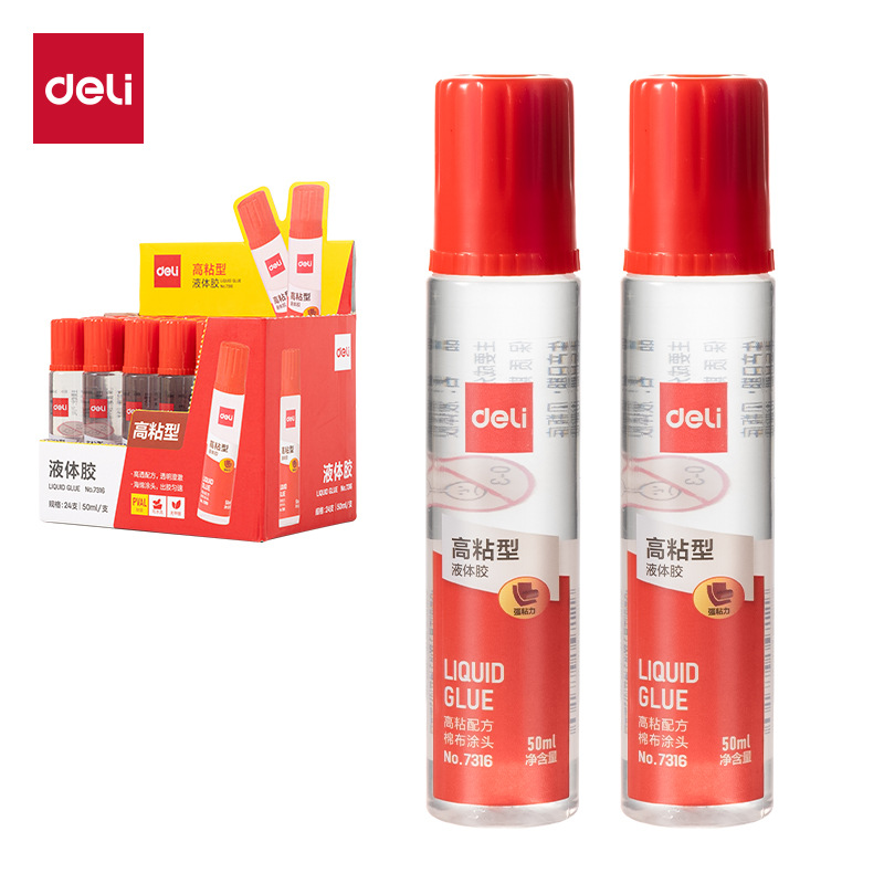 Pegamento líquido Deli 7316/7317 de 120 ml, pegamento de gran capacidad con punta de esponja, fuerte adhesión, suministros de oficina