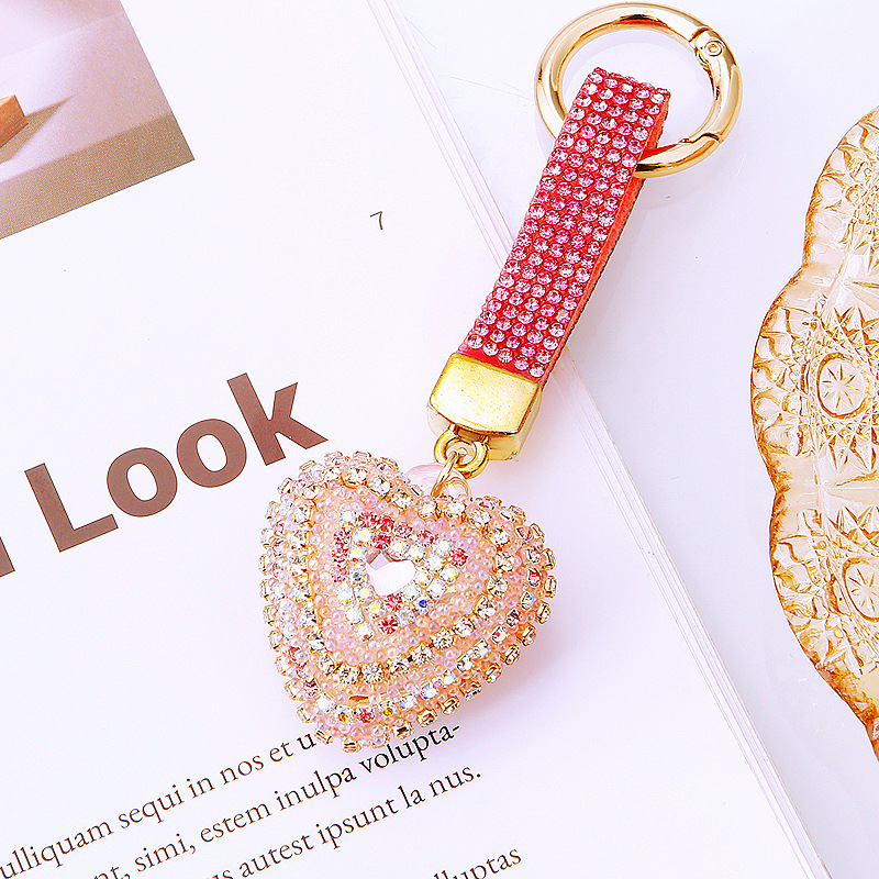 Metal Material Cute Heart Shape Metal Inlay Rhinestones Women's Keychain