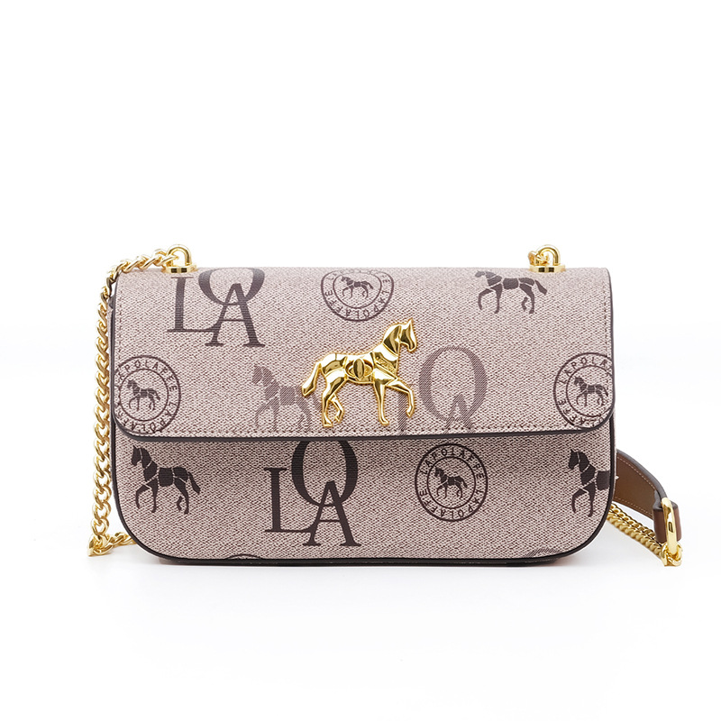 Bolso de cadena para mujer con forma de solapa, impresión de color en contraste, sentido de alta gama, bolso cuadrado pequeño europeo y americano, mano LP7228 #