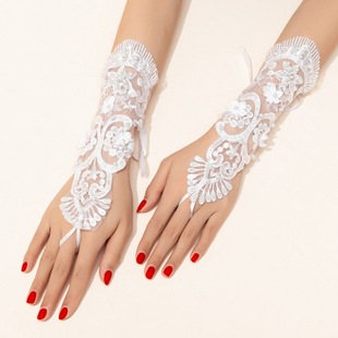 Manufacturer in stock women's wedding lace gloves simple short jacquard finger gloves fashion accessories wrist lace