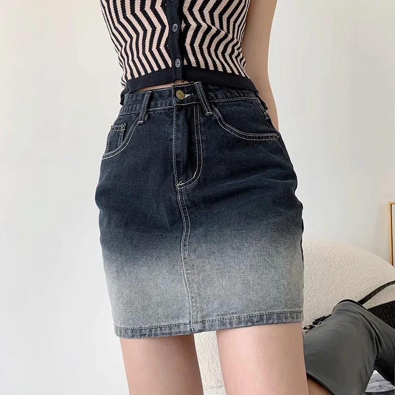 high waist gradient color denim skirt NSAC49697