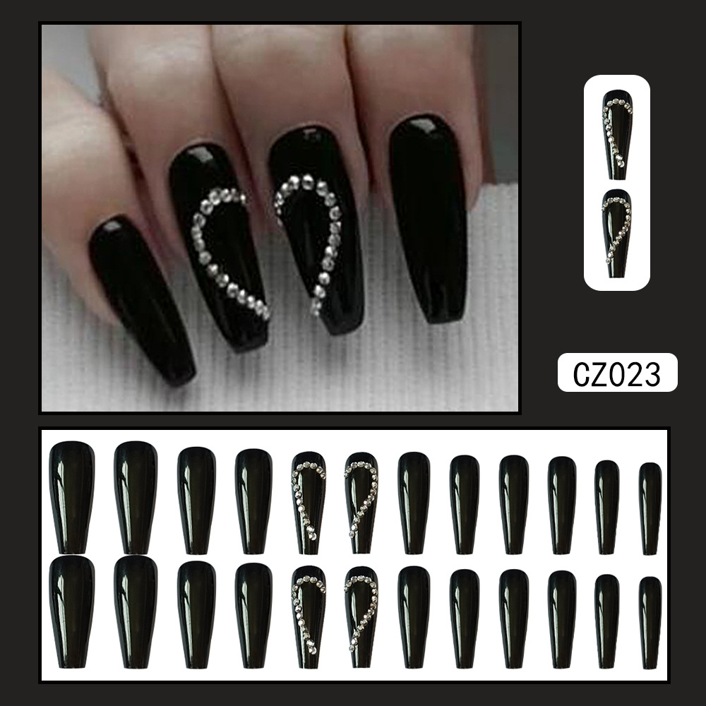 Ventas transfronterizas de taladro negro, cuidado de uñas, moda cool usa 24 piezas de uñas falsas parches de uñas