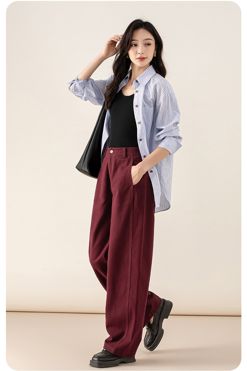 Quần jean nữ ống rộng phong cách Hong Kong chất cotton Tencel dáng rộng — Màu trắng nhạt chi tiết 5