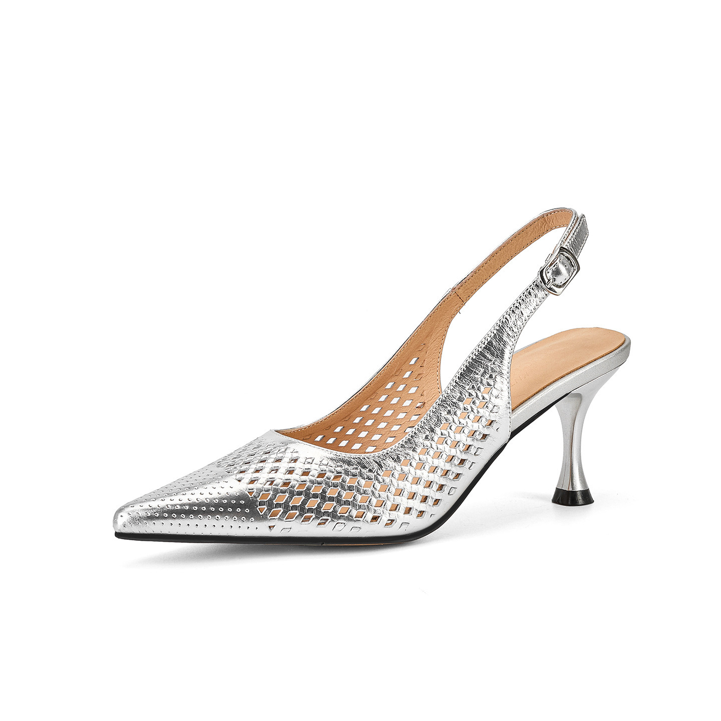 Sandal cao gót nữ mũi nhọn hở gót, gót 7 cm, phong cách Âu Mỹ — màu vàng chi tiết 13