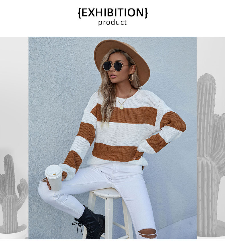 winter long-sleeved loose round neck stripped color matching sweater nihaostyles wholesale clothing NSDMB93695