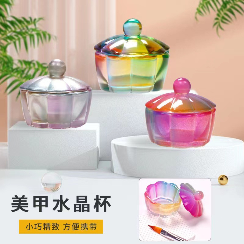 Venta caliente transfronteriza Nueva taza de cristal en forma de pétalo arte de uñas con textura de tapa color mágico Jade color esmalte taza de cristal taza de mezcla de color