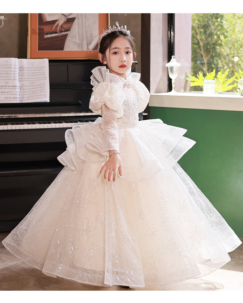 Mädchen Prinzessin Langarmkleid Für Hochzeit Und Feiern_voghion.com