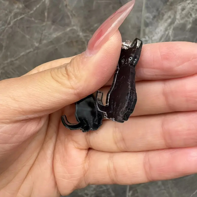 跨境新款可爱黑色猫咪耳环平面亚克力创意卡通动物迷人的黑猫耳饰|undefined