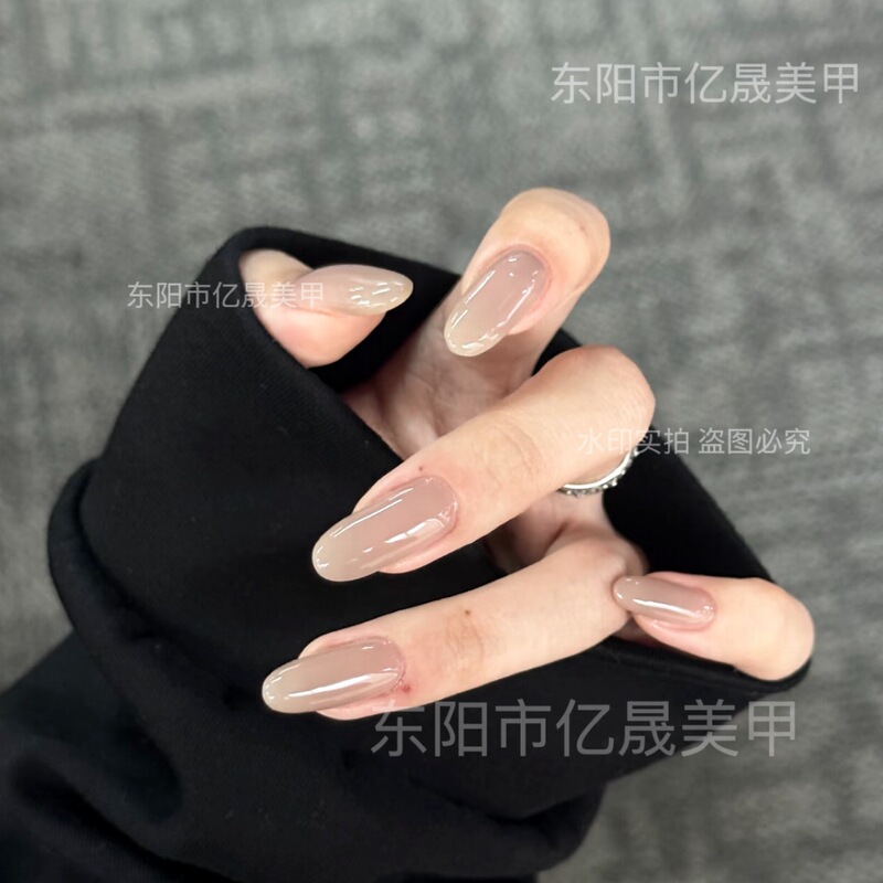 Autumn and Winter Cool-Toned Light Gray Coffee Color Handmade Nail Polish Spray Pre-Made Nail Tips [Top Coat Applied] Manicure