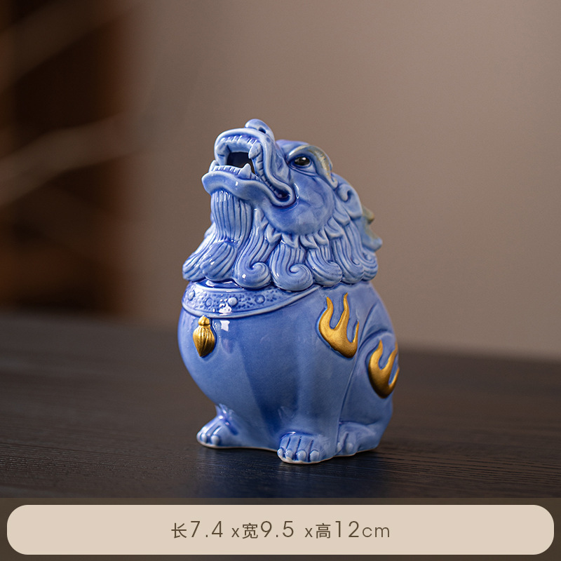 朝天吼貔貅摆件中式客厅玄关办公桌装饰品招财镇宅陶瓷麒麟工艺品|undefined