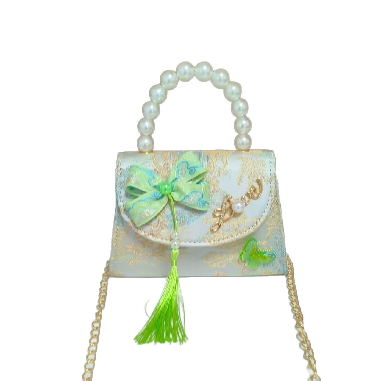 Bolsas de niños arco de estilo chino borda de niña pequeña princesa perla bolsa de cambio de mano al por mayor