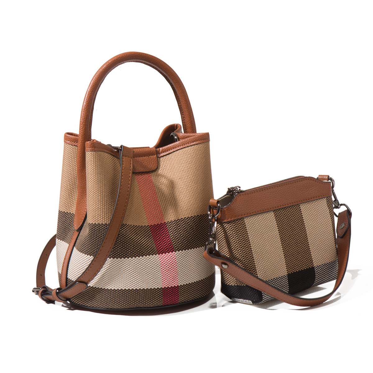 Women's Plaid Bag 2026 New Arrival Luxury Versatile Mini Canvas Bucket Bag Handbag Shoulder Crossbody Bag - Thumbnail 5