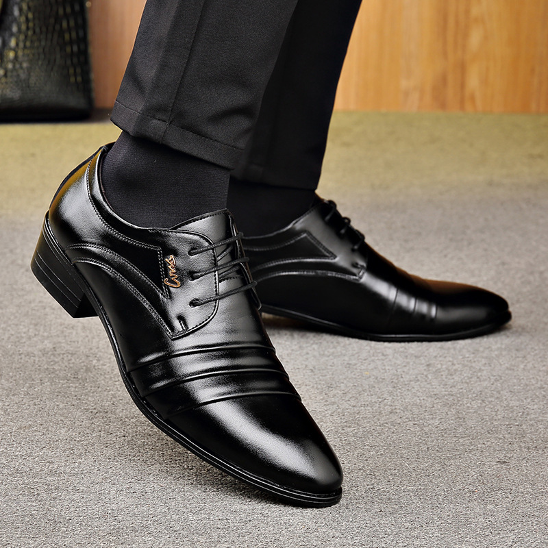 TEMU zapatos de cuero transfronterizos de hombre otoño y invierno de negocios puntuación de bodas de novio y mejorrino zapatos de traje de cordón image 5