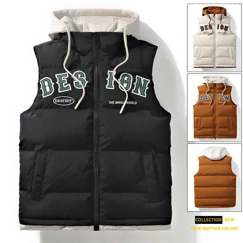 Otoño y invierno explosivo chaleco con capuz hombre suelto algodón calentamiento grueso impermeable hombro chaleco de algodón chaqueta hombre