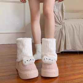 超萌卡通高筒雪地靴女秋冬加绒保暖棉拖鞋ins学生百搭厚底潮靴子