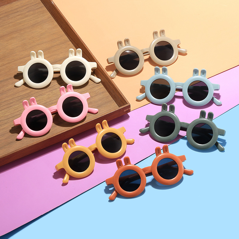 New Fashion Small Ear Rabbit Children's Sunglasses for Photos and Parties, Kids' Black Sunglasses with Cross-border Small Round Baby Glasses