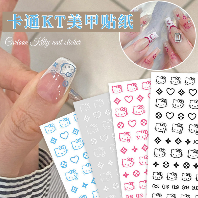Nail Art Stickers Internet Celebrity Kt Cat Cute Ins Style Cartoon Star Stickers Kitten Adhesive Nail Decals Wholesale