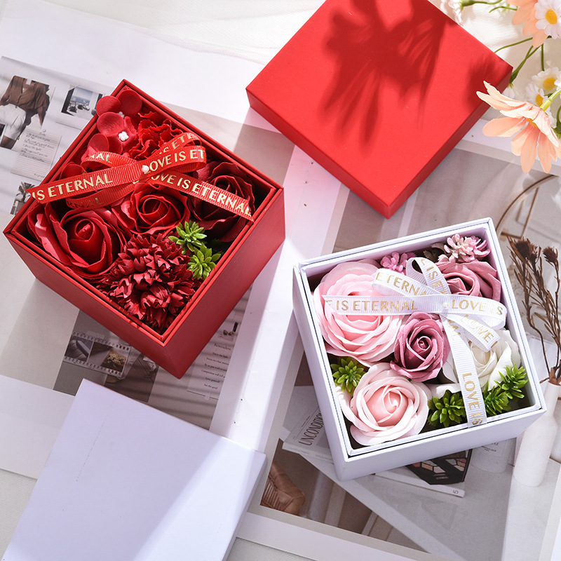 New Teacher Valentine's Day Everlasting Rose Lipstick Gift Box Creative Double Layer Rotating Rose Jewelry Box