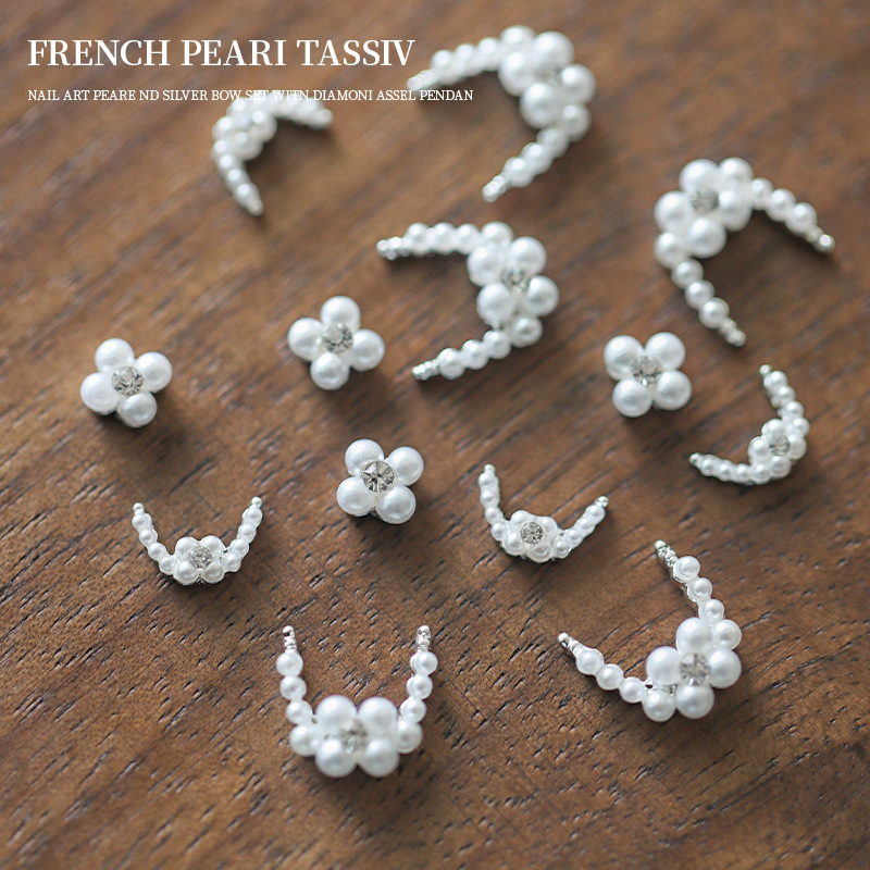 Manicura francesa, pila de perlas, joyería de diamantes, nueva perla, flor de diamantes, tamaño, media luna, bola de diamantes para uñas, joyería