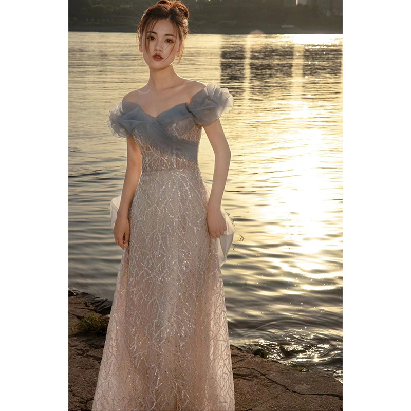 Vestido de noche de banquete francés fuera del hombro para mujeres 2024 nuevo verano mejor amigo dama de honor compromiso brindis vestido nupcial vestido