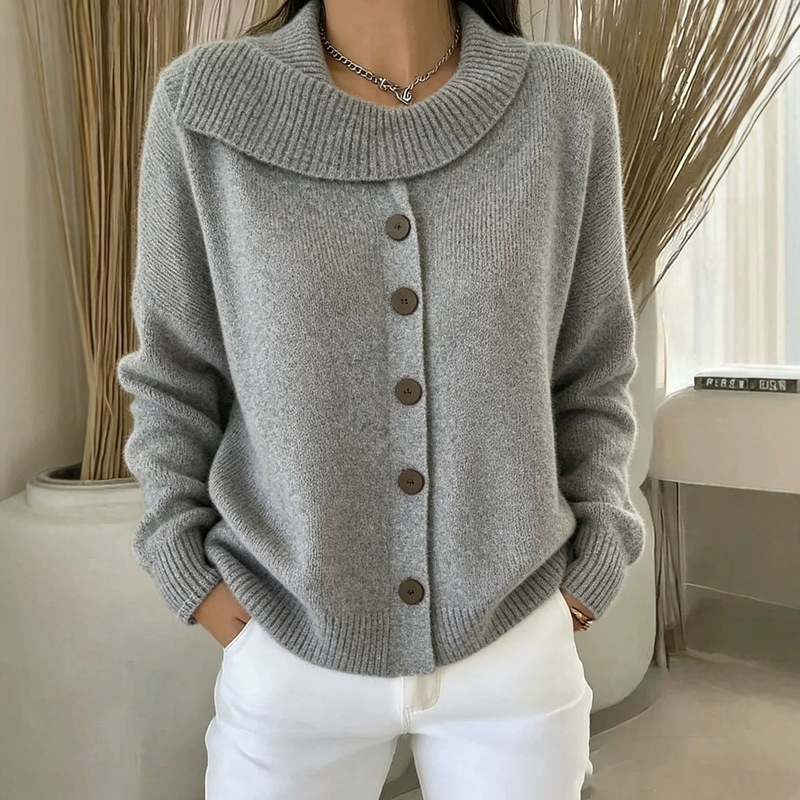 European and American cross-border knitted cardigan with buttons, women's sweater coat, new autumn and winter solid color irregular lapel knitwear European and American cross-border knitted cardigan with buttons, women's sweater coat, new autumn and winter solid color irregular lapel knitwear