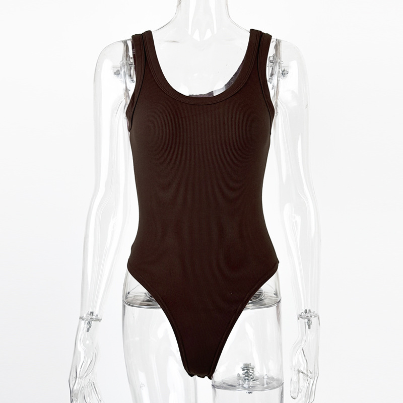 Europa y América verano nuevo chaleco de una pieza superior medias de las mujeres rayón costilla sexy cuello redondo sin mangas mono