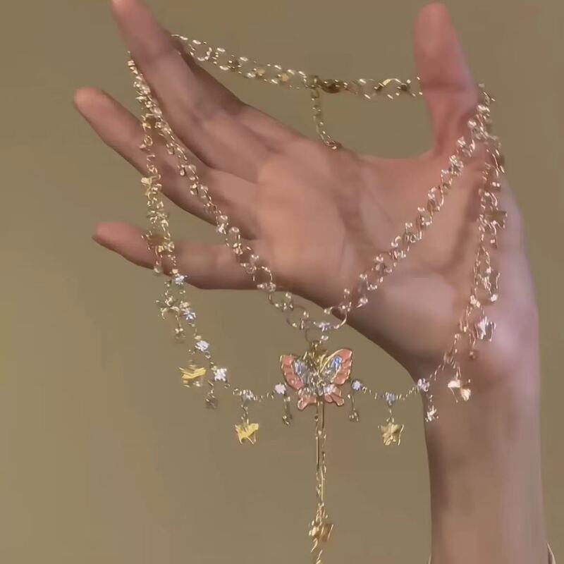 「シャイニングハート」レッドラブパール二層ネックレスプリンセスライト高級ハイエンド新年鎖骨チェーン|undefined