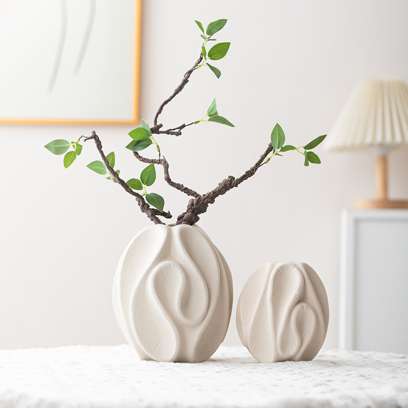 磨砂白时尚素烧跨境现代简约陶瓷花瓶创意花器客厅软装北欧摆件
