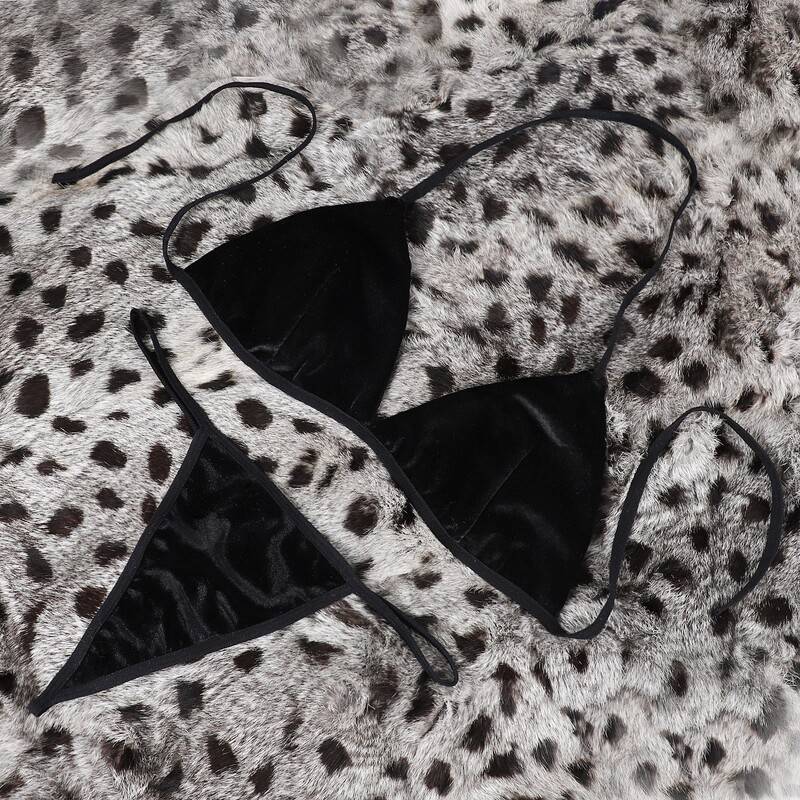 Women's Internet Celebrity Sexy Sexy Underwear Velvet Cloth Strap Swimwear Korean Flannel thong Three-point Suit
