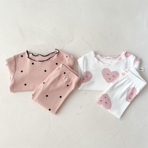 Spring and Autumn Style Round Dot Children's Pajama Set for Fall and Winter, Korean Version, Stylish Two-Piece Home Wear for Older Children