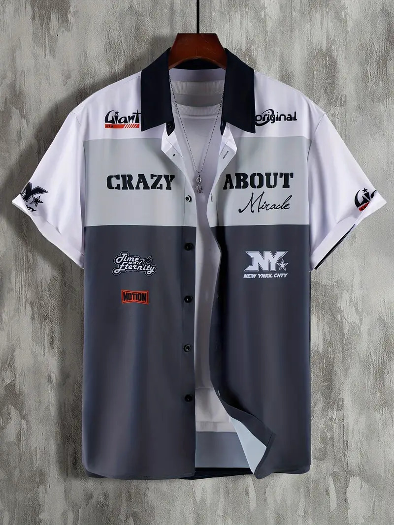 2024 verano nuevo estilo personalidad moda casual todo fósforo fresco y guapo letras camisa de manga corta a rayas MB1