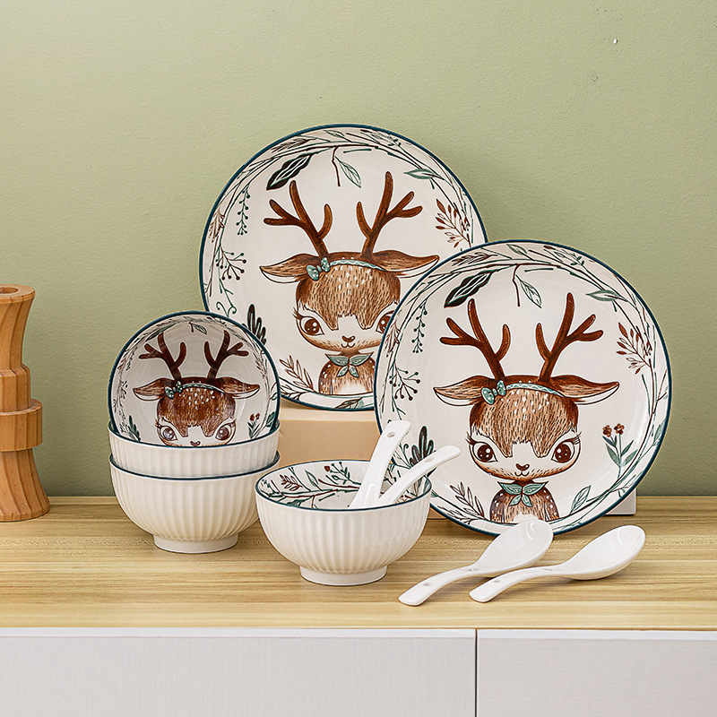 Lucky fawn exquisite dishes tableware company welfare festival gifts ceramic bowls and chopsticks suit gifts wholesale Lucky fawn exquisite dishes tableware company welfare festival gifts ceramic bowls and chopsticks suit gifts wholesale