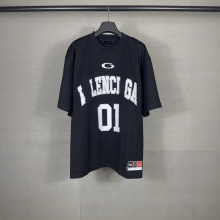 外贸高版本巴黎B家2025春夏新款篮球球服字母电脑绣花印花短袖T恤