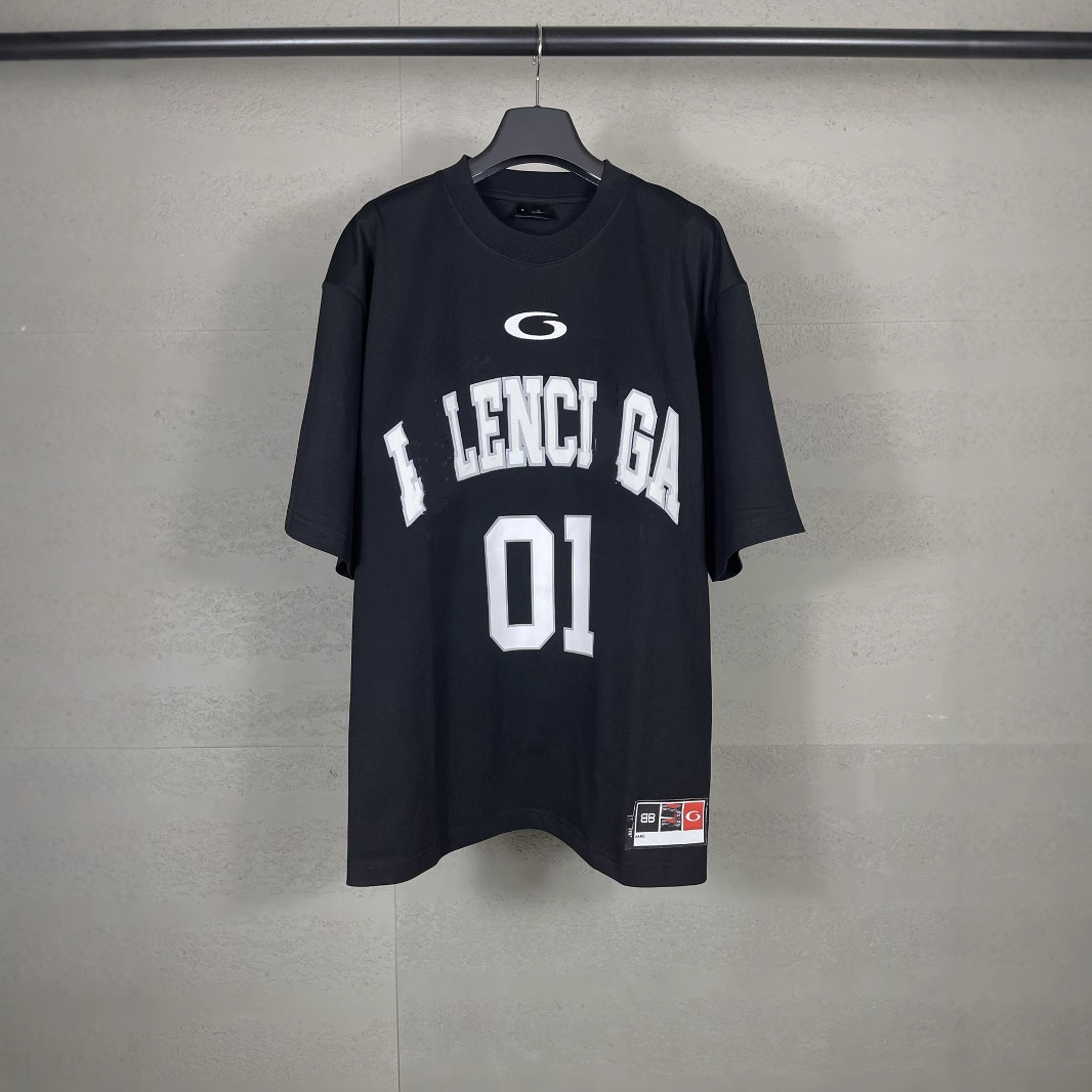 外贸高版本巴黎B家2025春夏新款篮球球服字母电脑绣花印花短袖T恤