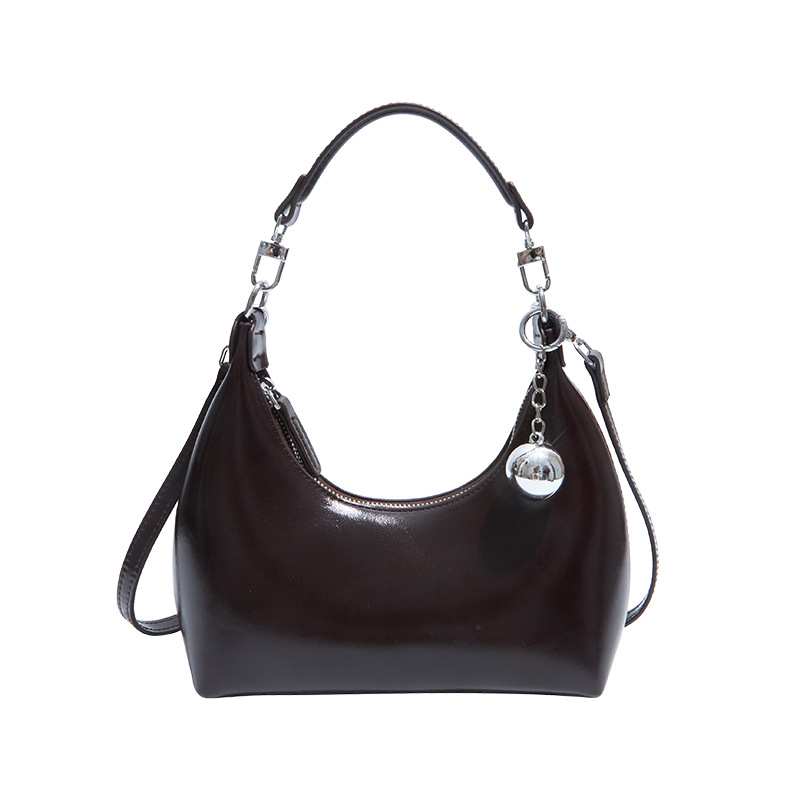 Fashion Oil Wax Leather Handbag For Women 2025 New Arrival Luxury Commuter Crescent Bag Stylish Shoulder & Crossbody Bag - Thumbnail 5